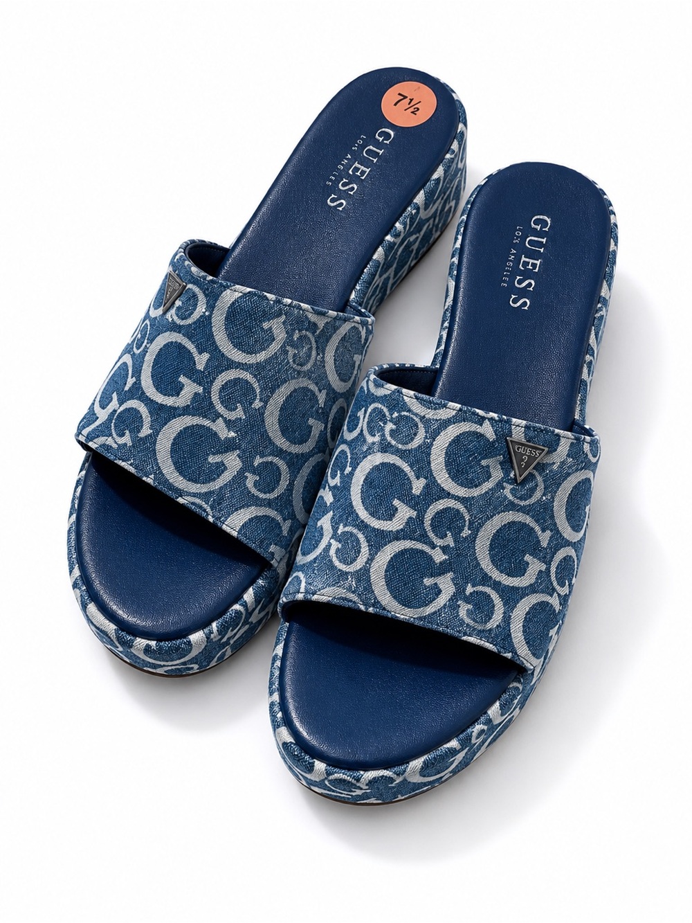 Guess Denim Monogram Platform Slide Sandals - Picture 2 of 4